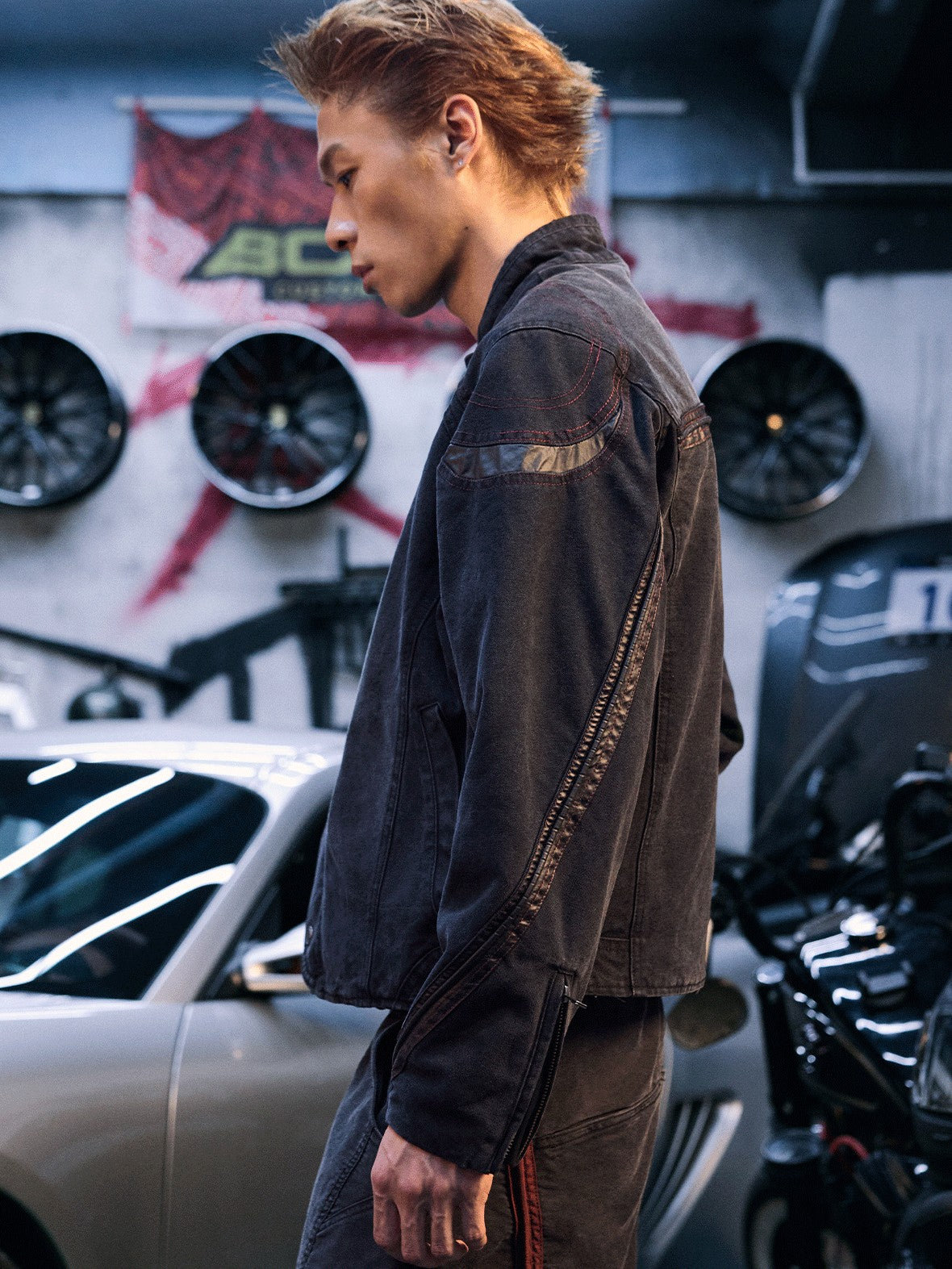 AvinMade Washed Black Splicing Women's 100 Percent Cotton Canvas Moto Jackets