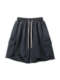 AvinMade Washed Black Spray Dye Distressed Pockets Women's Sweat Shorts