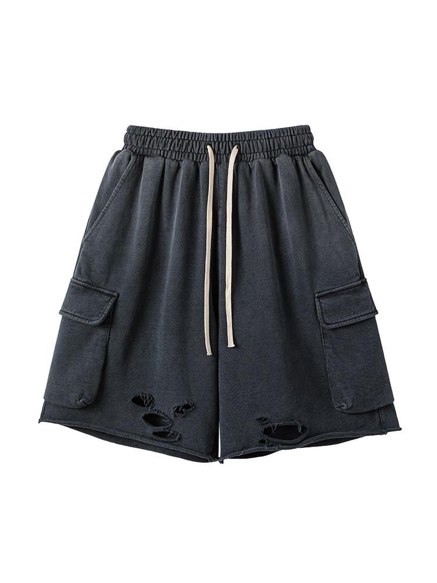 AvinMade Washed Black Spray Dye Distressed Pockets Women's Sweat Shorts