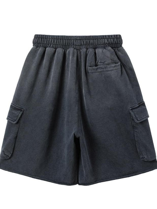 AvinMade Washed Black Spray Dye Distressed Pockets Women's Sweat Shorts