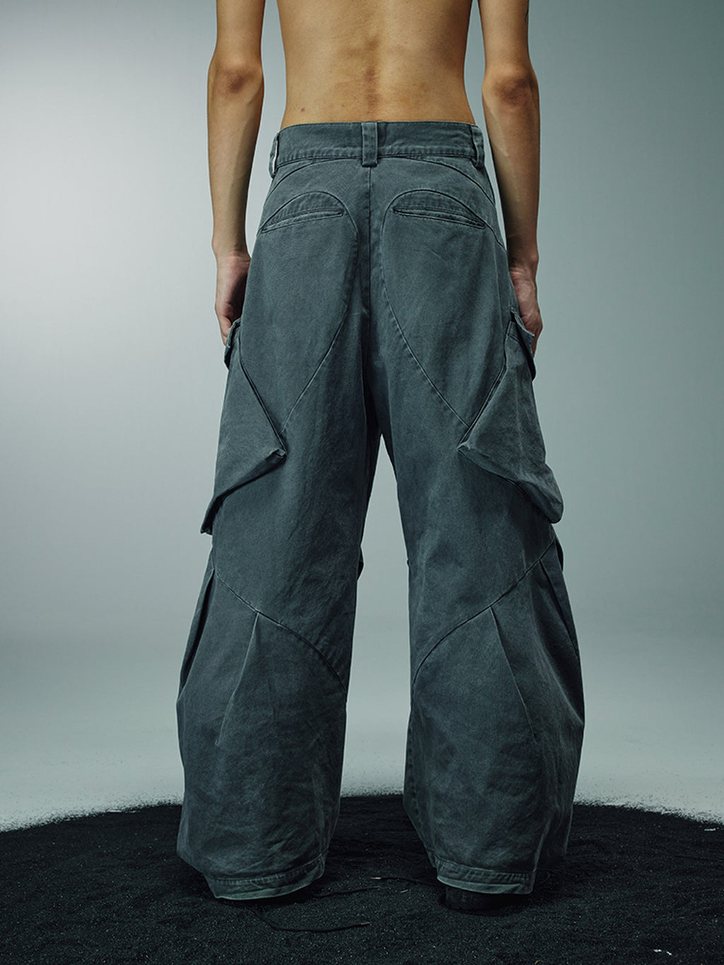 AvinMade Washed Curved Seam Cargo Mid Rise Women's Cotton Wide-leg Pants