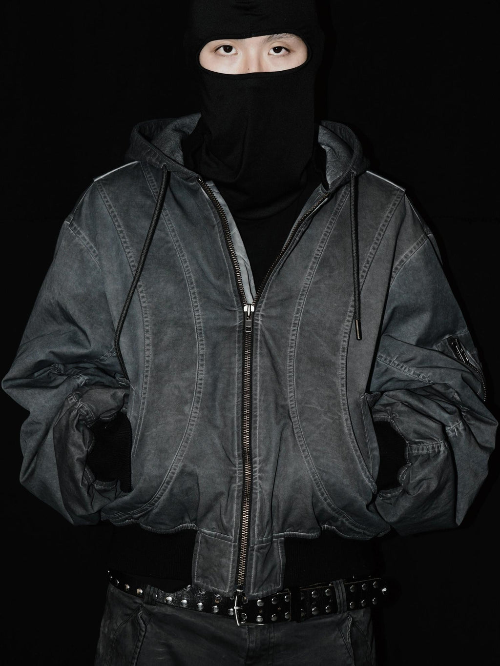 AvinMade Washed Distressed Ma1 Bomber Hooded Women's Cotton Puffer Jackets