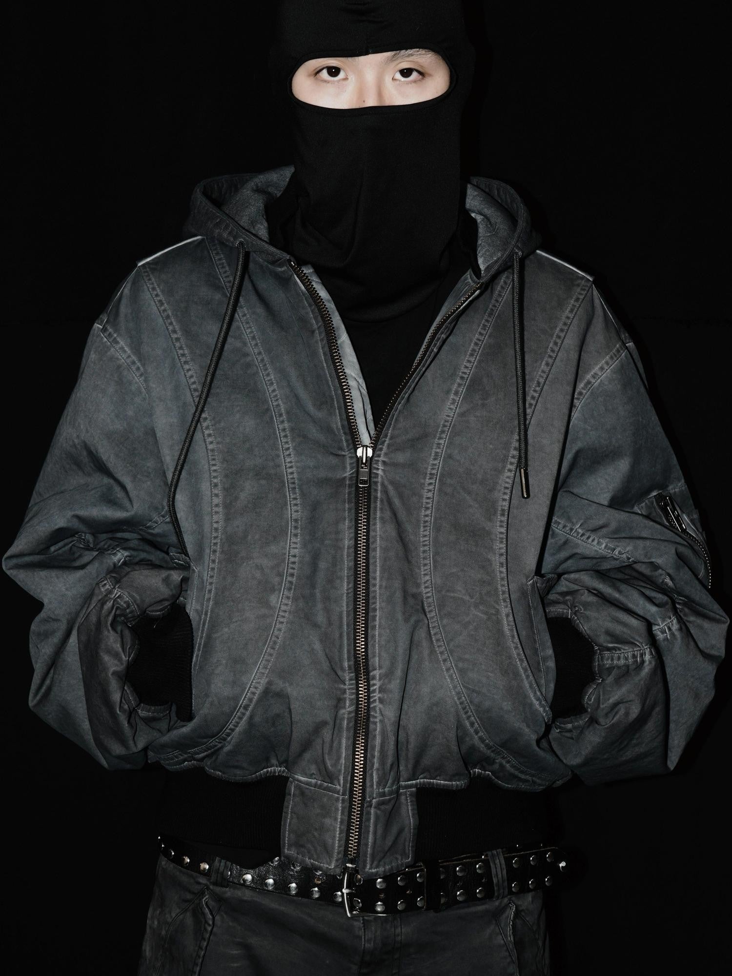 AvinMade Washed Distressed Ma1 Bomber Hooded Women's Cotton Puffer Jackets