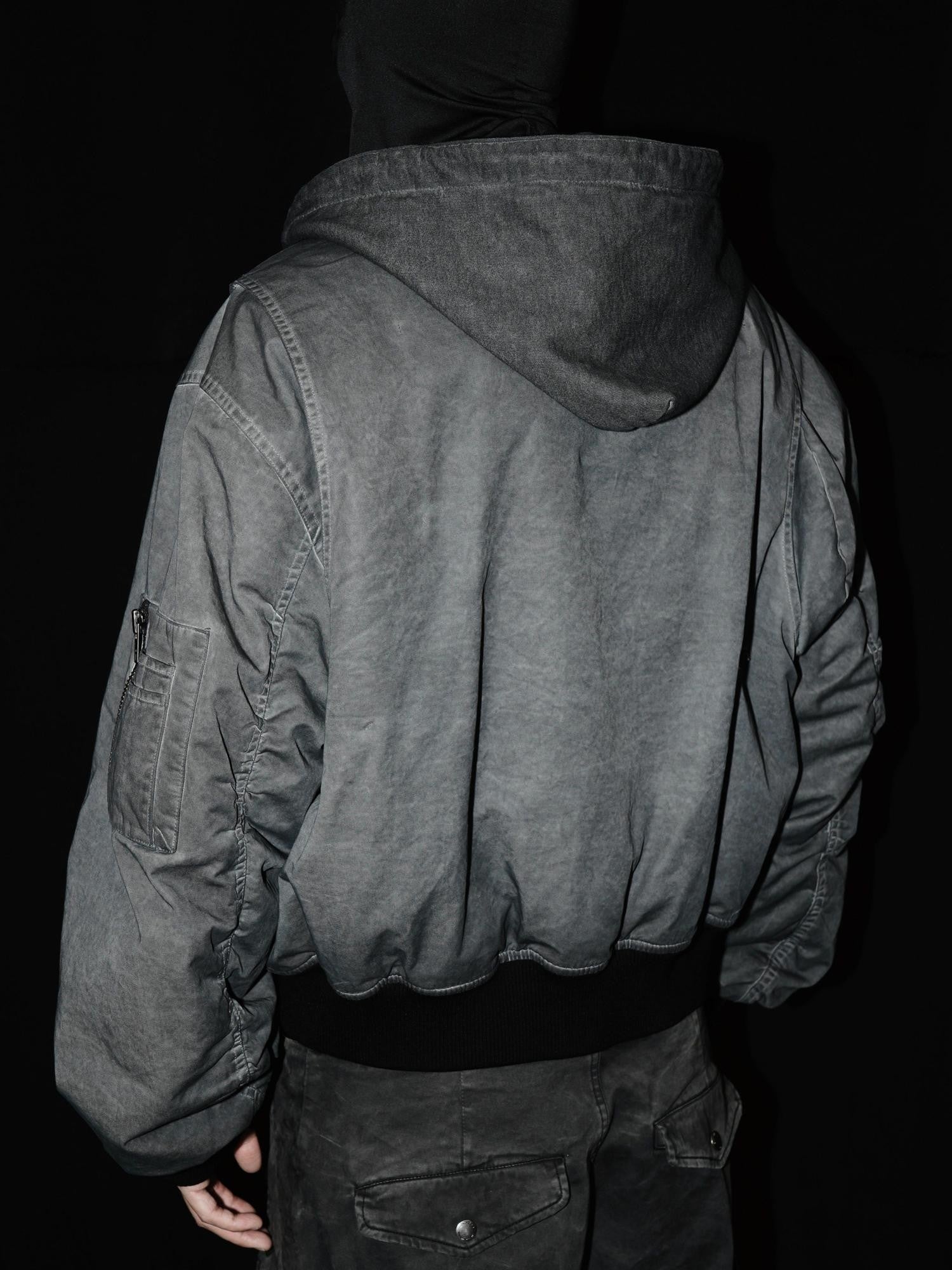 AvinMade Washed Distressed Ma1 Bomber Hooded Women's Cotton Puffer Jackets