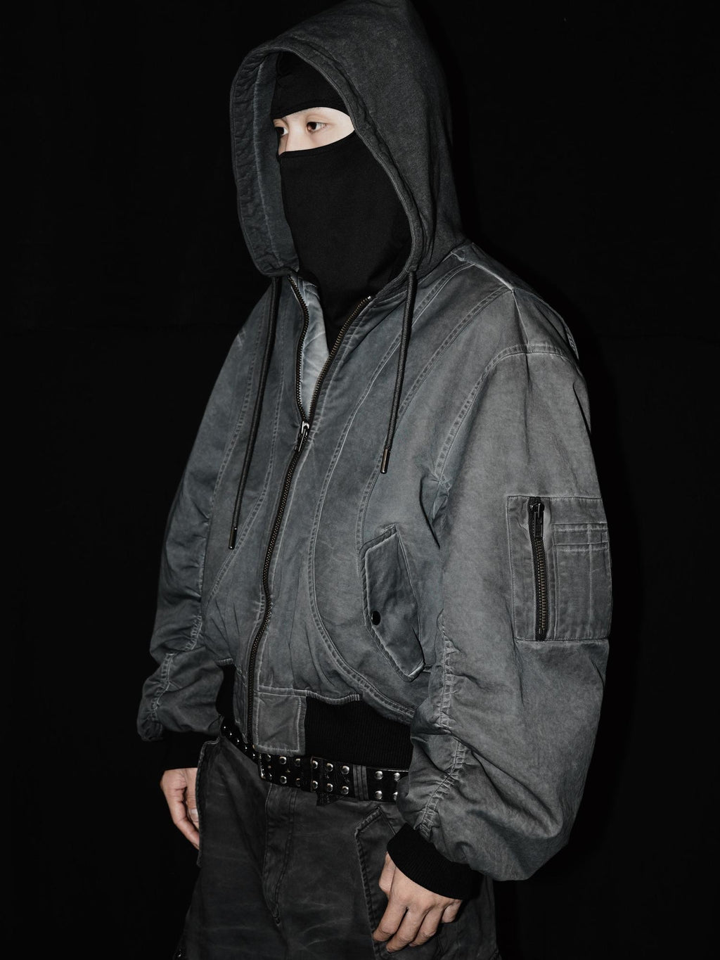 AvinMade Washed Distressed Ma1 Bomber Hooded Women's Cotton Puffer Jackets