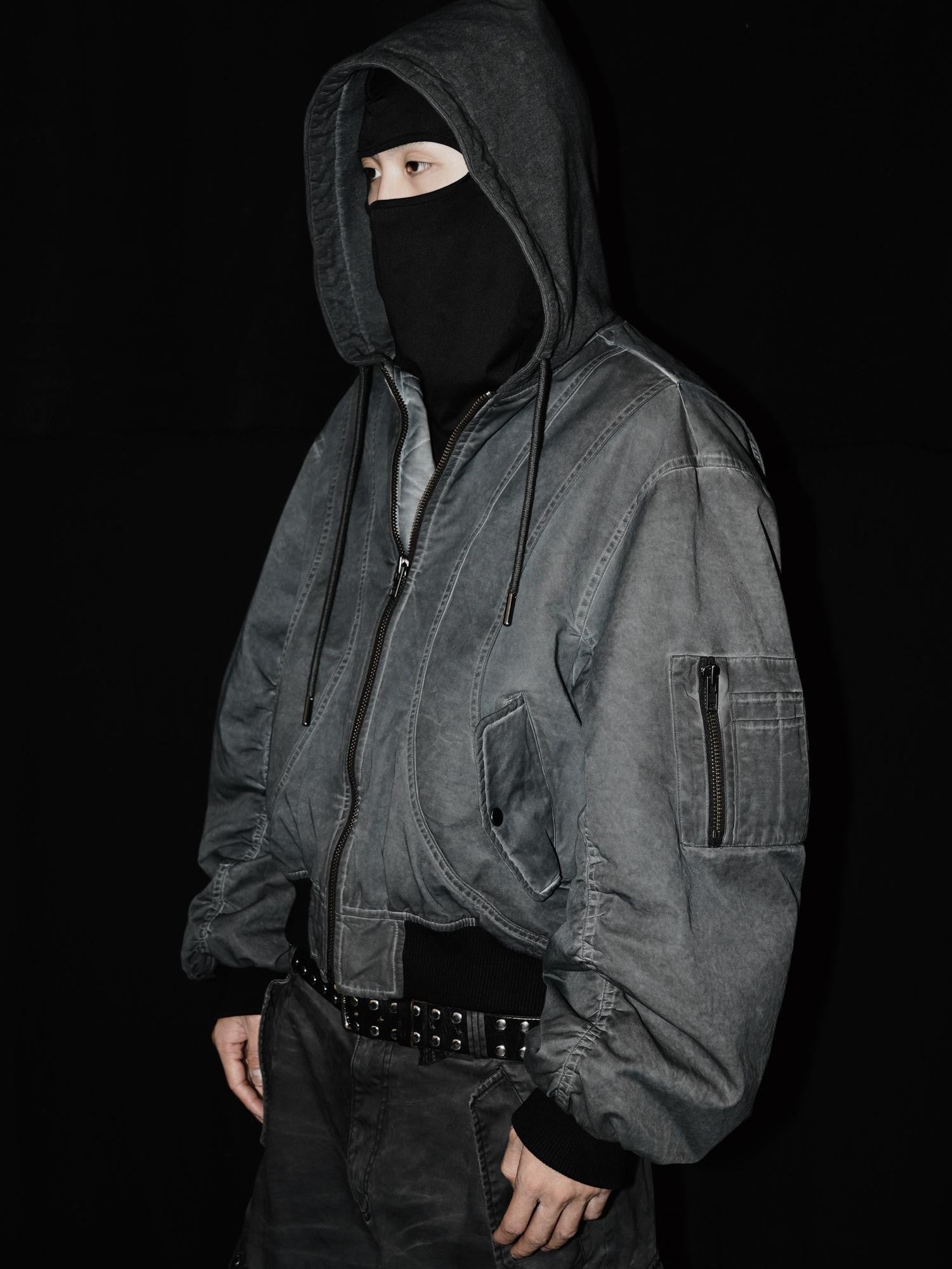 AvinMade Washed Distressed Ma1 Bomber Hooded Women's Cotton Puffer Jackets