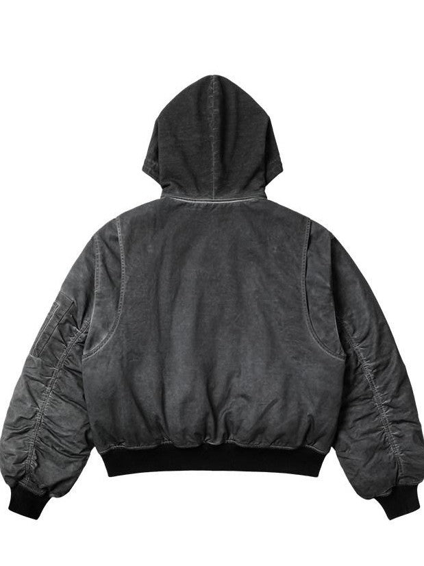 AvinMade Washed Distressed Ma1 Bomber Hooded Women's Cotton Puffer Jackets