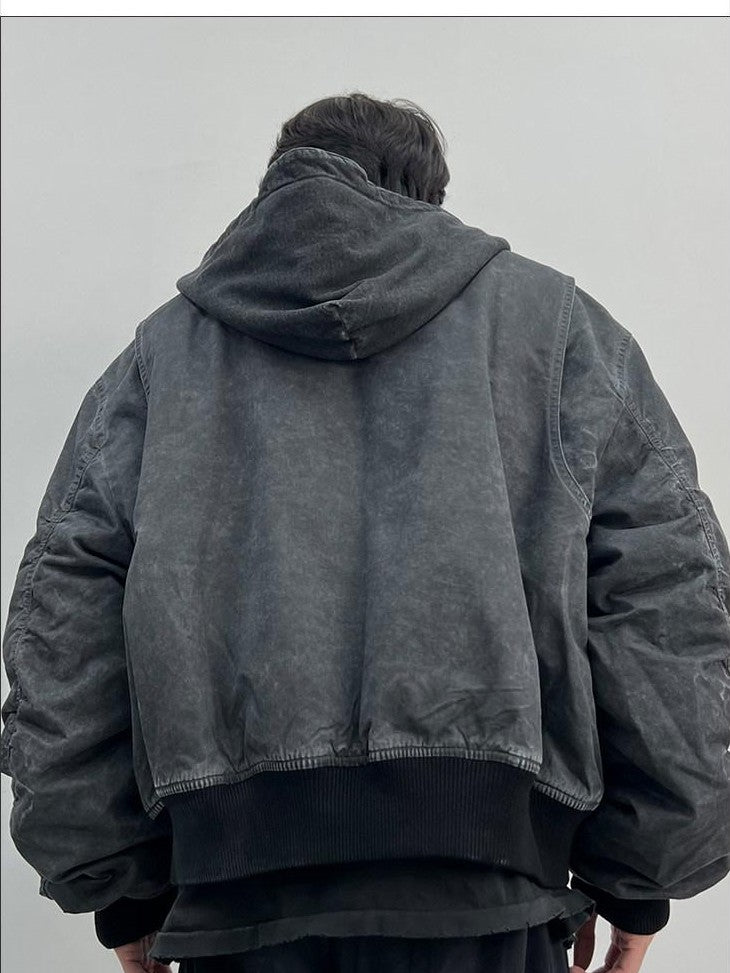 AvinMade Washed Distressed Ma1 Bomber Hooded Women's Cotton Puffer Jackets