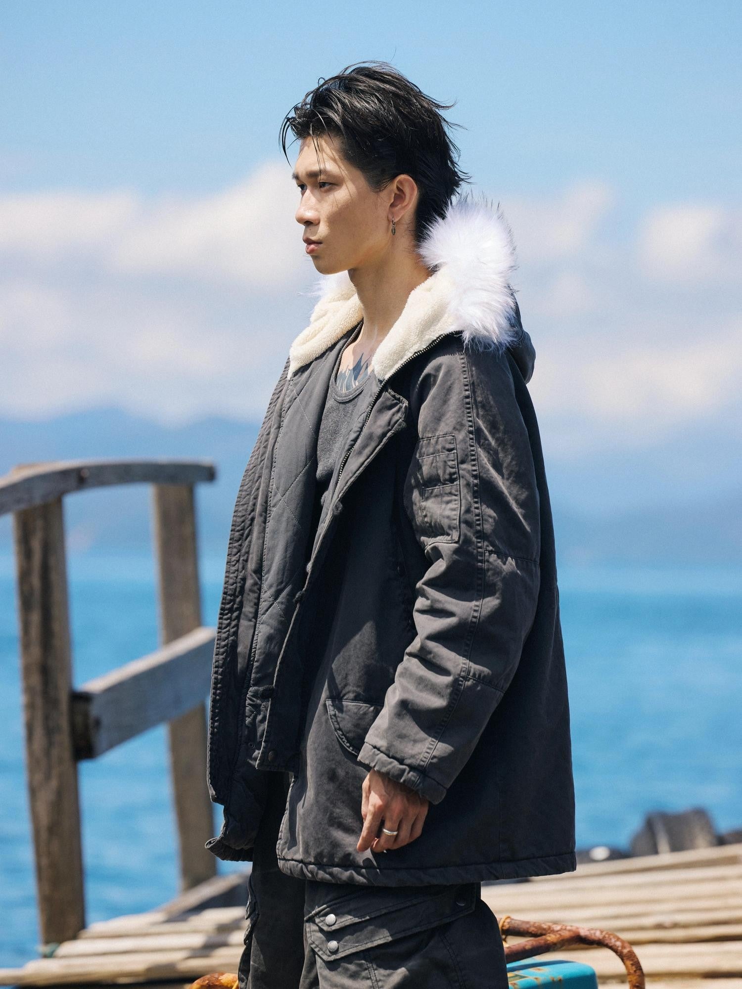 AvinMade Washed Distressed N3b Pilot Hooded Women's Cotton Padded Puffer Jackets