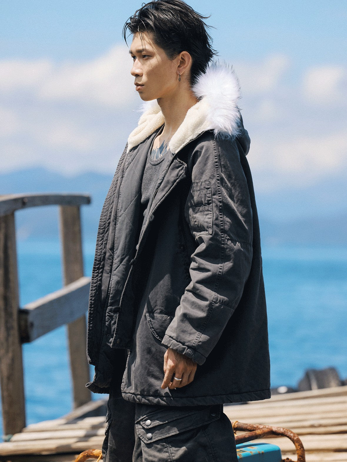 AvinMade Washed Distressed N3b Pilot Hooded Women's Cotton Padded Puffer Jackets