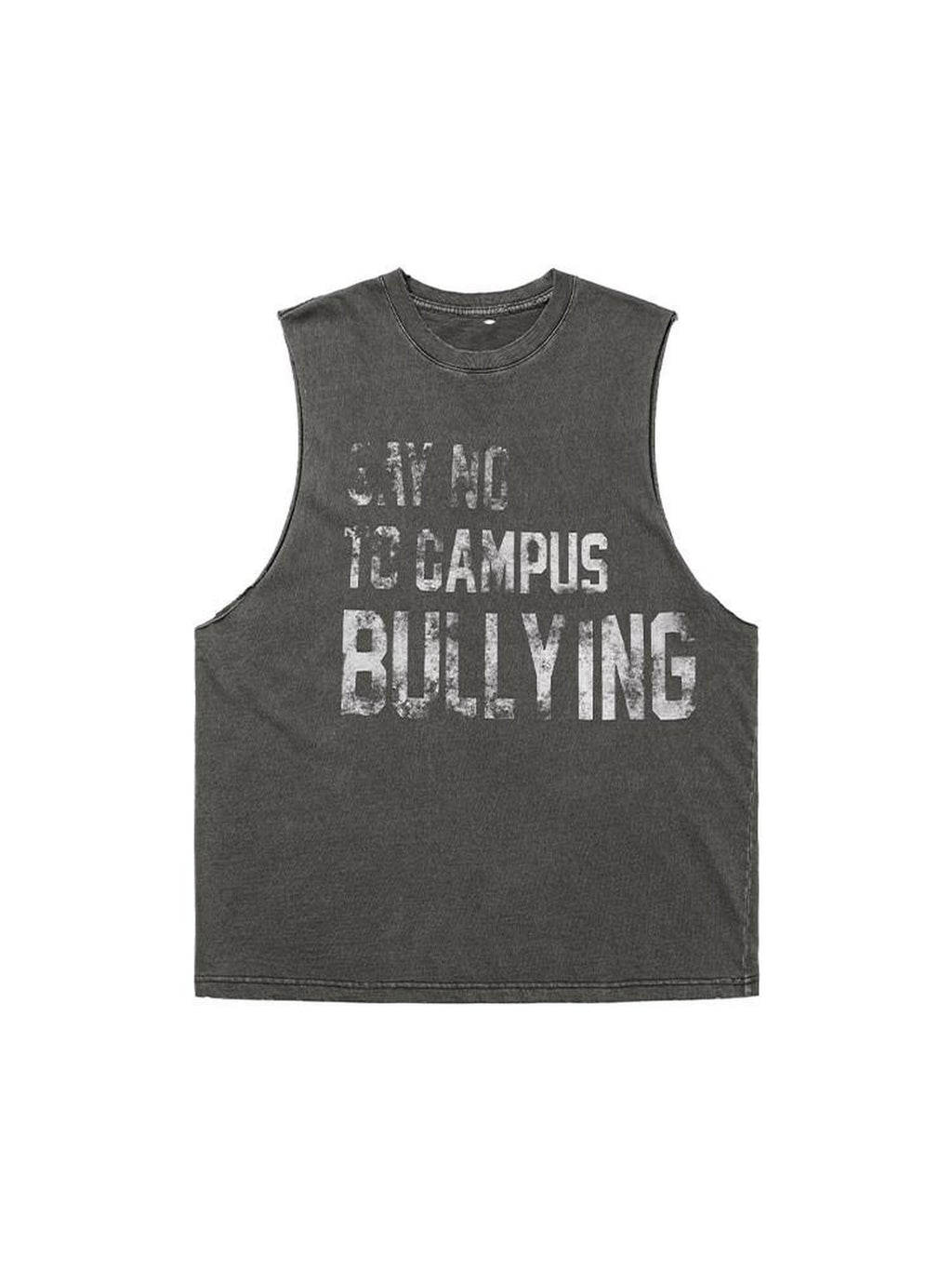 AvinMade Washed Gray Slogan Print Hooded Women's Washed Cotton Basic Tank Tops