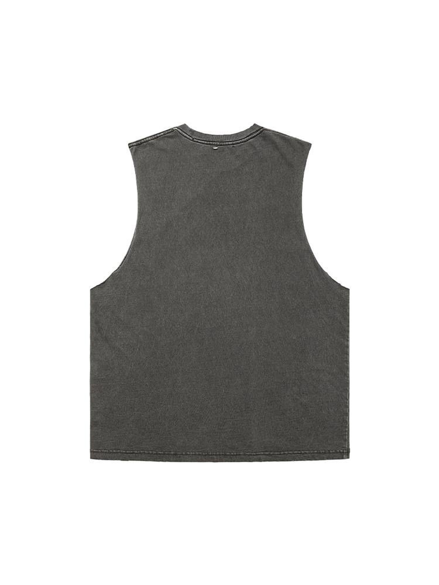 AvinMade Washed Gray Slogan Print Hooded Women's Washed Cotton Basic Tank Tops