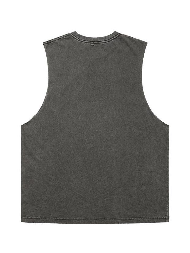 AvinMade Washed Gray Slogan Print Hooded Women's Washed Cotton Basic Tank Tops