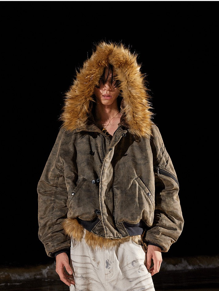AvinMade Washed Tonal Camo N2b Bomber Hooded Women's Washed Cotton Puffer Jackets