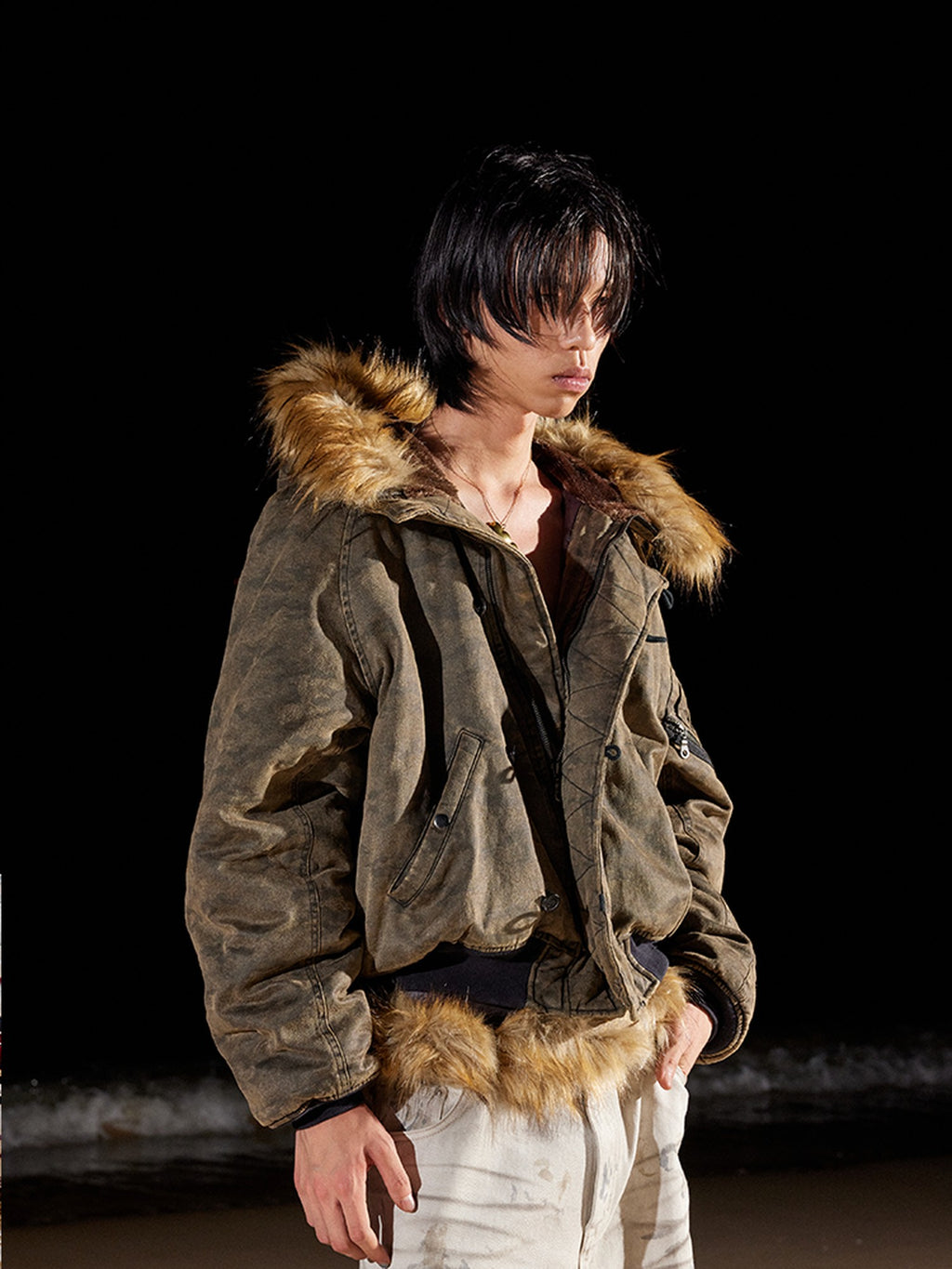 AvinMade Washed Tonal Camo N2b Bomber Hooded Women's Washed Cotton Puffer Jackets