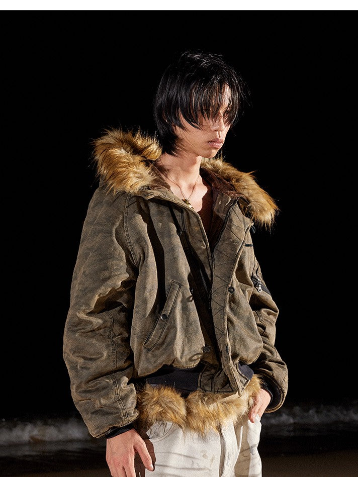AvinMade Washed Tonal Camo N2b Bomber Hooded Women's Washed Cotton Puffer Jackets