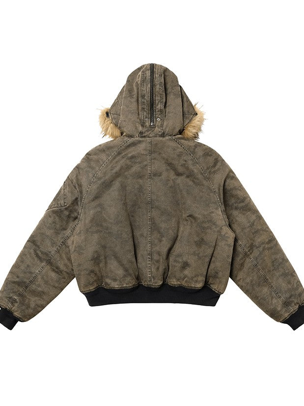 AvinMade Washed Tonal Camo N2b Bomber Hooded Women's Washed Cotton Puffer Jackets