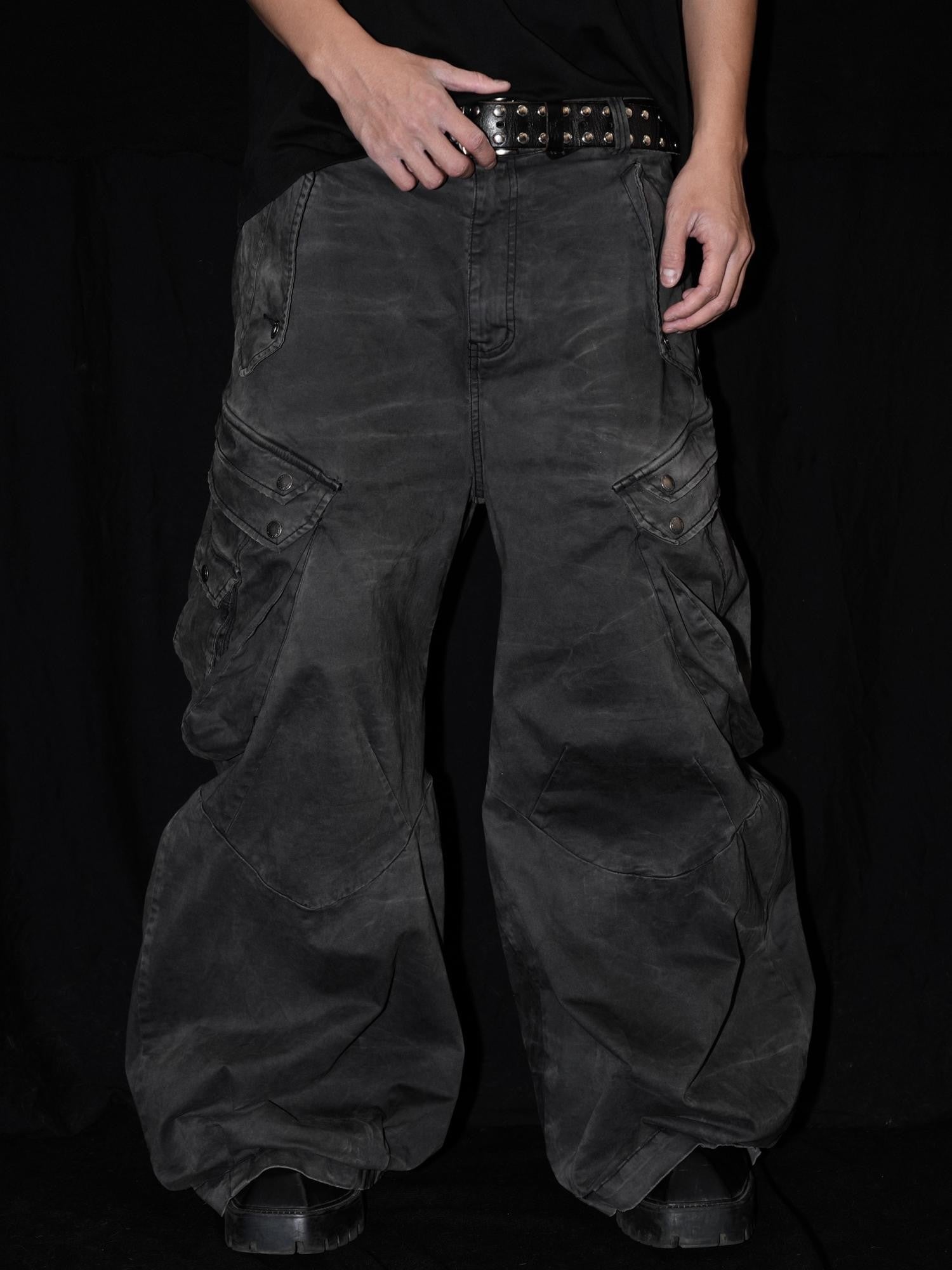 AvinMade Water Ripple Scimitar Cargo Women's Cotton Straight Wide-leg Pants