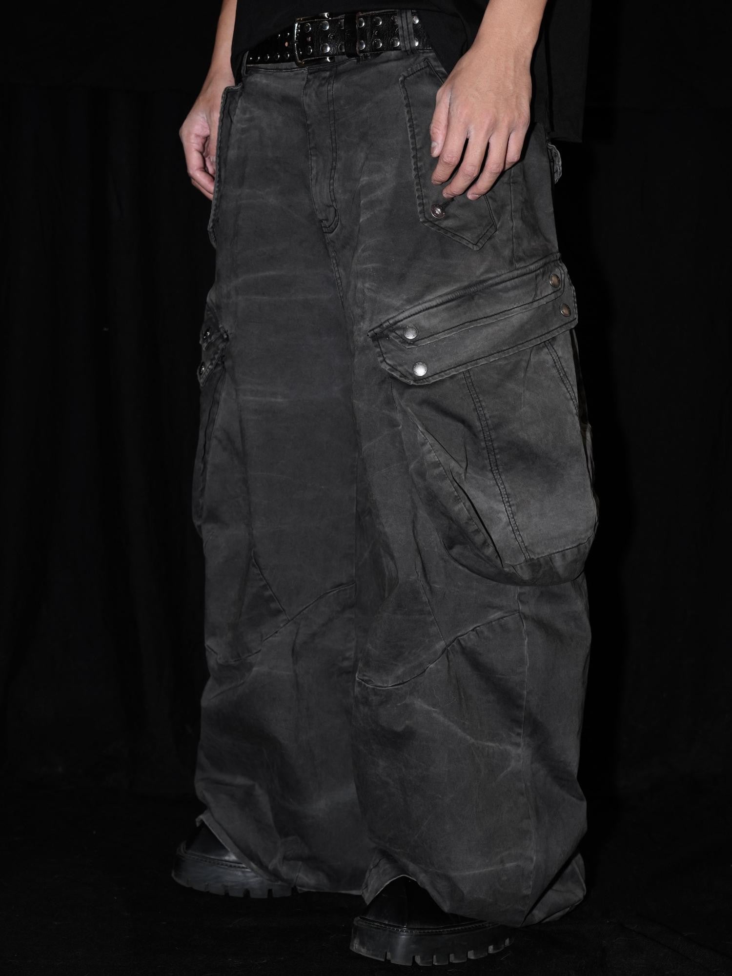 AvinMade Water Ripple Scimitar Cargo Women's Cotton Straight Wide-leg Pants