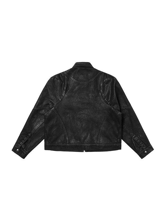 AvinMade Waxed Black Structured Zip Front Patch Pocket Women's Denim Jackets