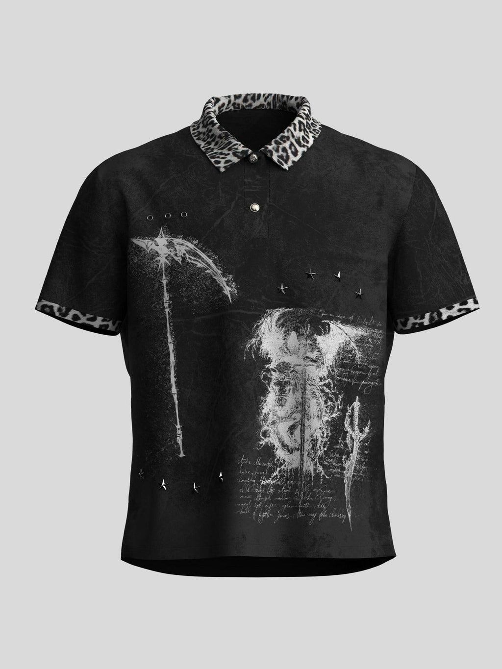 Dream Band Black Leopard Print Metal Button Fitted Women's Cotton Classic Polos