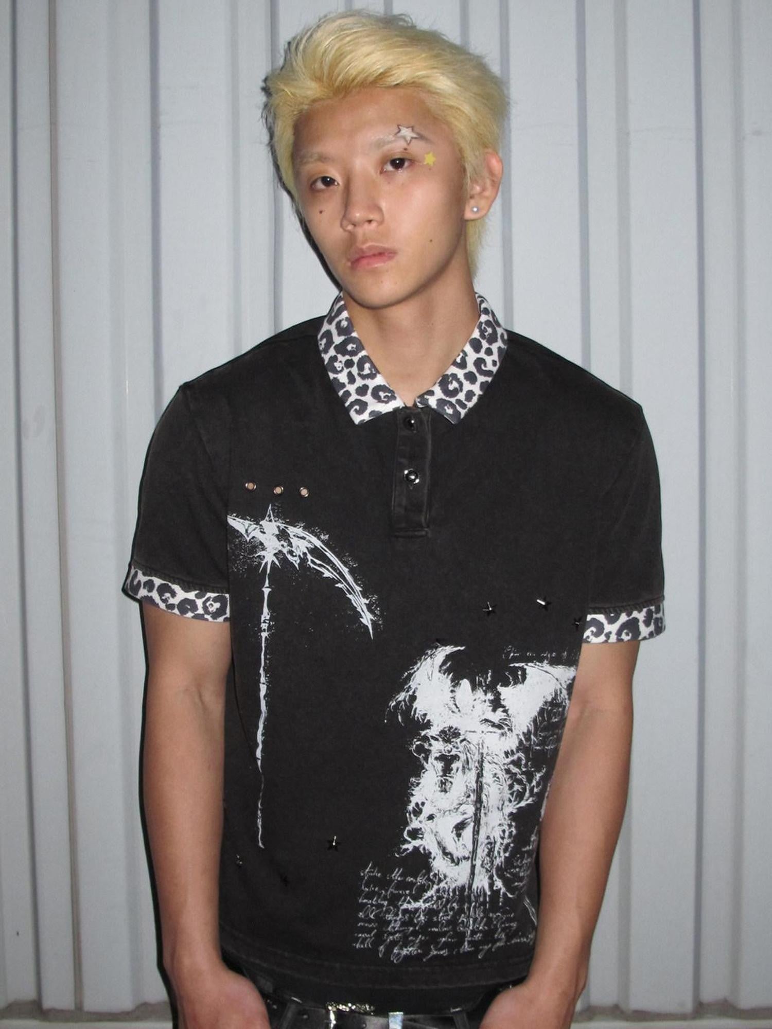 Dream Band Black Leopard Print Metal Button Fitted Women's Cotton Classic Polos