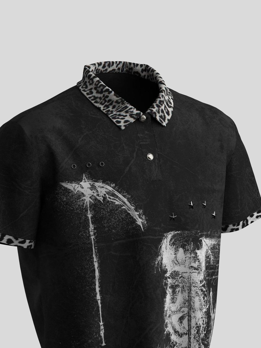 Dream Band Black Leopard Print Metal Button Fitted Women's Cotton Classic Polos