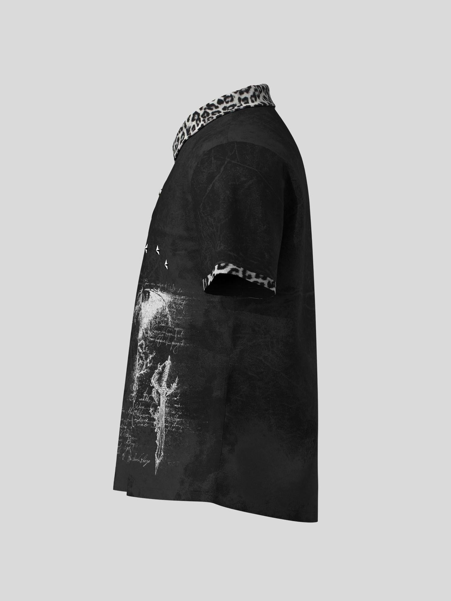 Dream Band Black Leopard Print Metal Button Fitted Women's Cotton Classic Polos