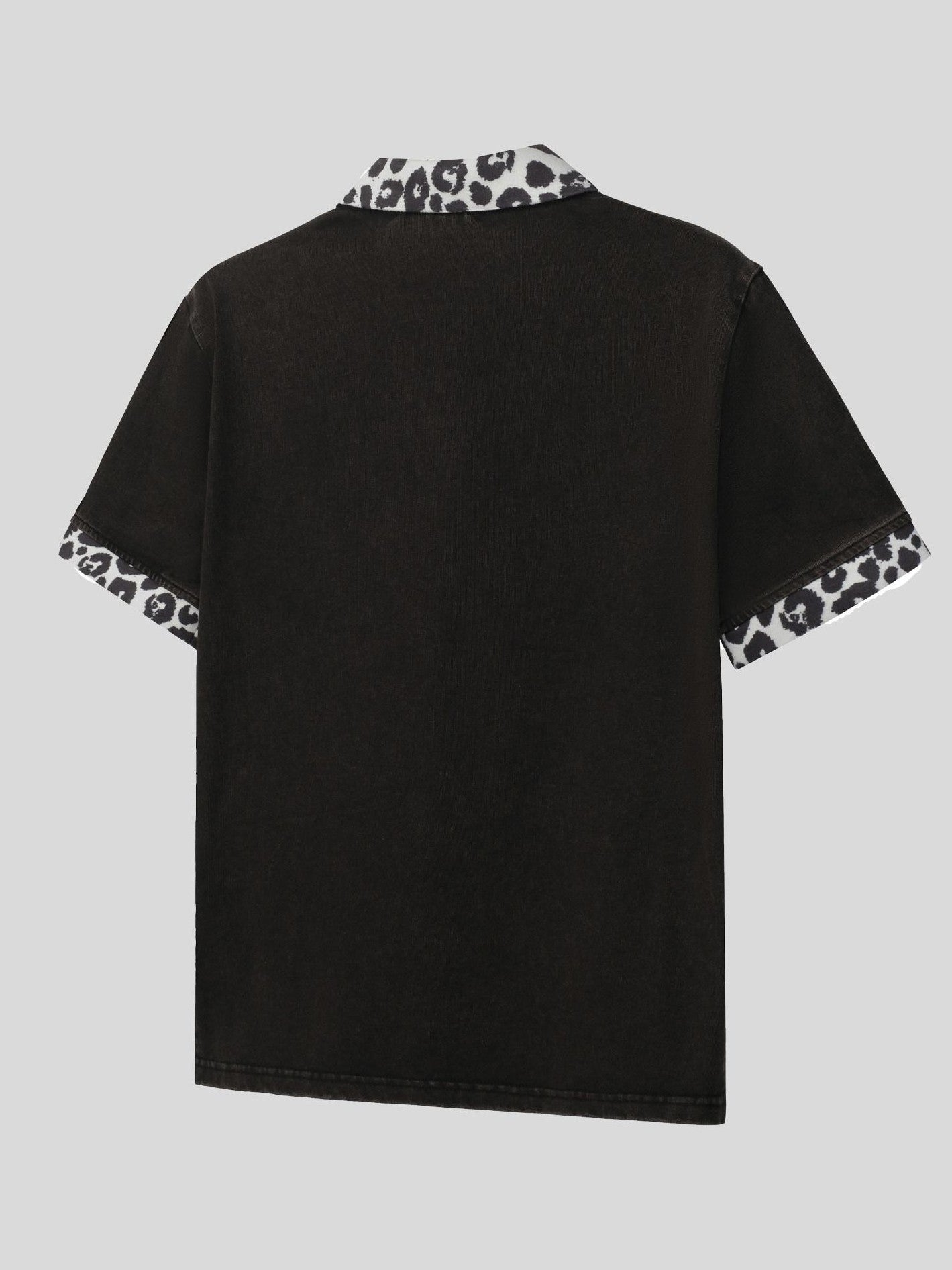 Dream Band Black Leopard Print Metal Button Fitted Women's Cotton Classic Polos