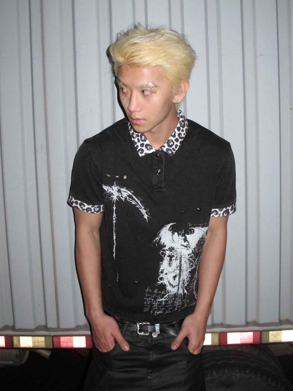 Dream Band Black Leopard Print Metal Button Fitted Women's Cotton Classic Polos
