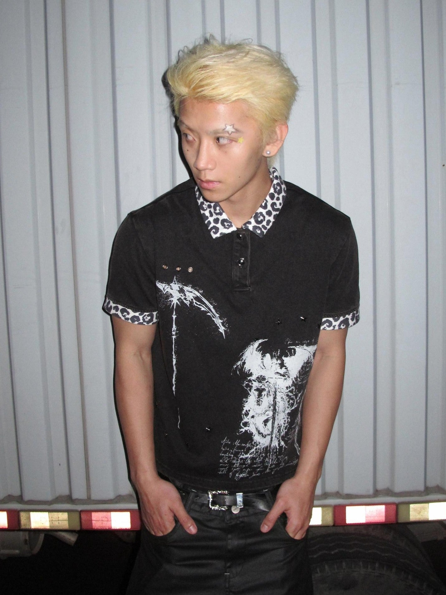 Dream Band Black Leopard Print Metal Button Fitted Women's Cotton Classic Polos