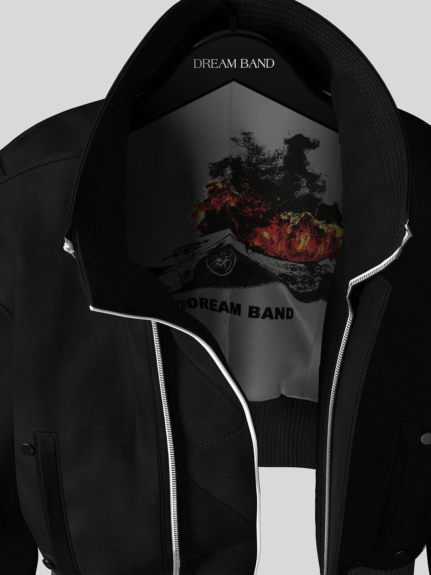 Dream Band Black Oversized Hooded Short Flight Silhouette Women's Cotton Puffer Jackets