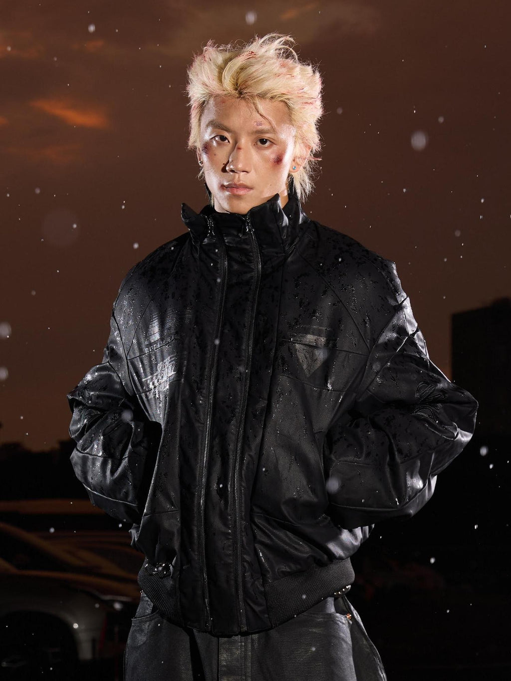 Dream Band Black Stand Collar Waterproof Women's Pu Leather Padded Puffer Jackets