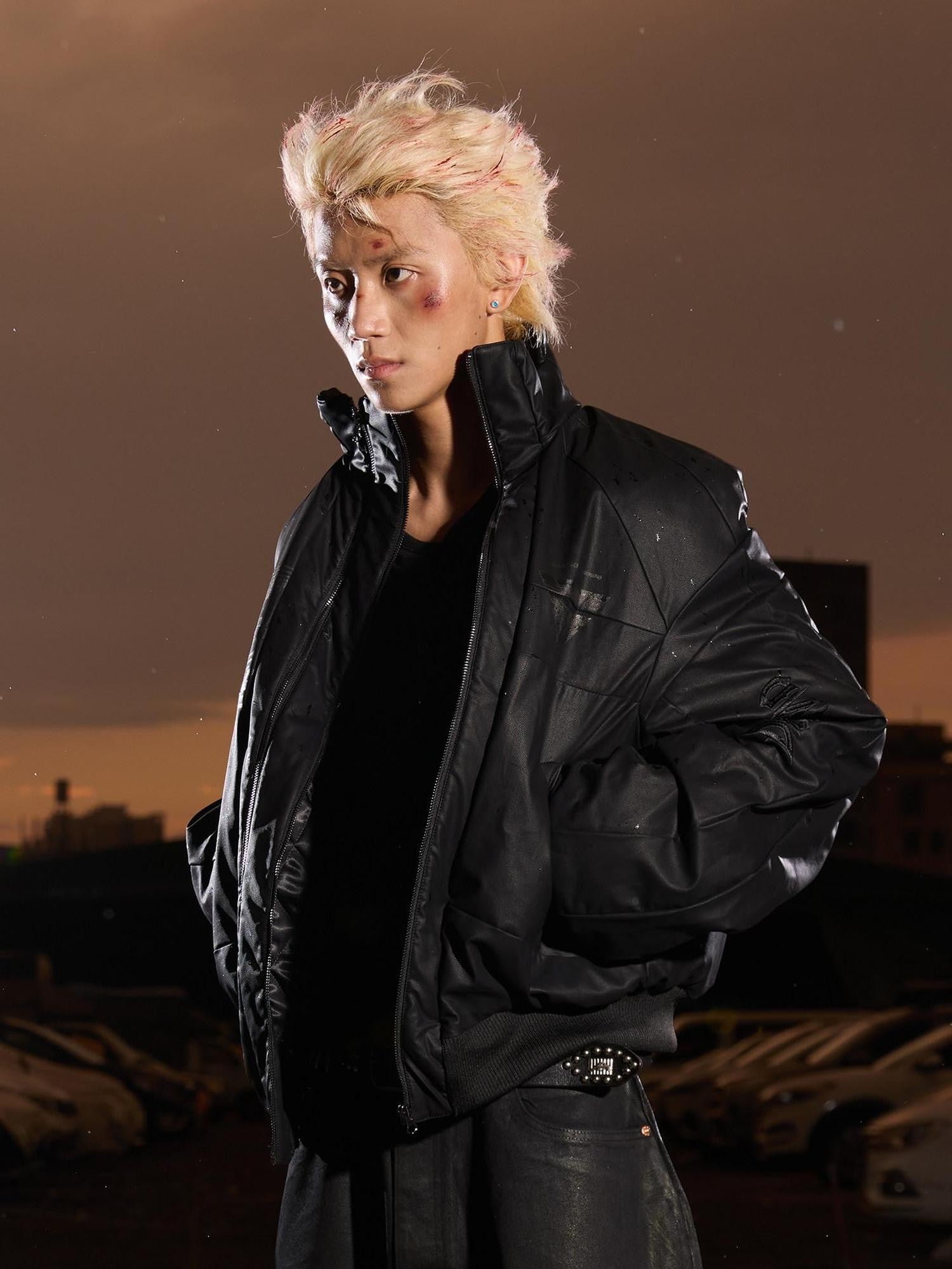 Dream Band Black Stand Collar Waterproof Women's Pu Leather Padded Puffer Jackets