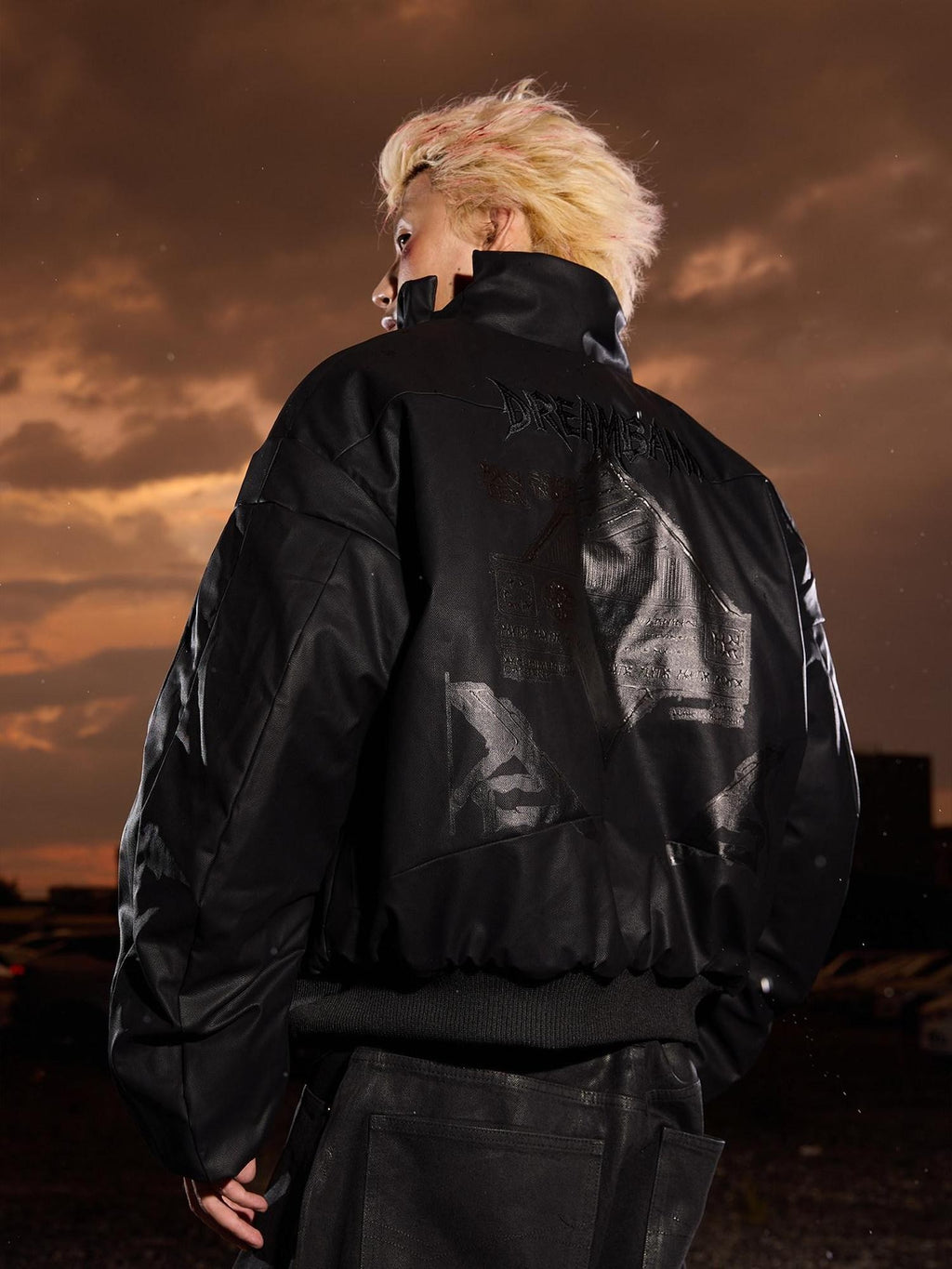Dream Band Black Stand Collar Waterproof Women's Pu Leather Padded Puffer Jackets