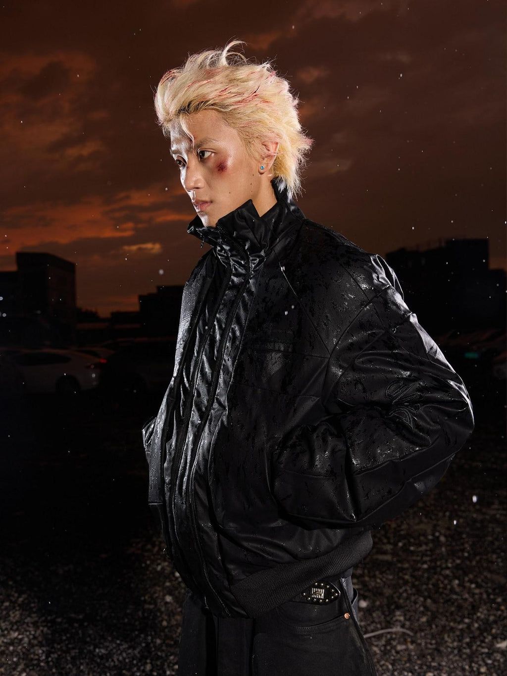 Dream Band Black Stand Collar Waterproof Women's Pu Leather Padded Puffer Jackets