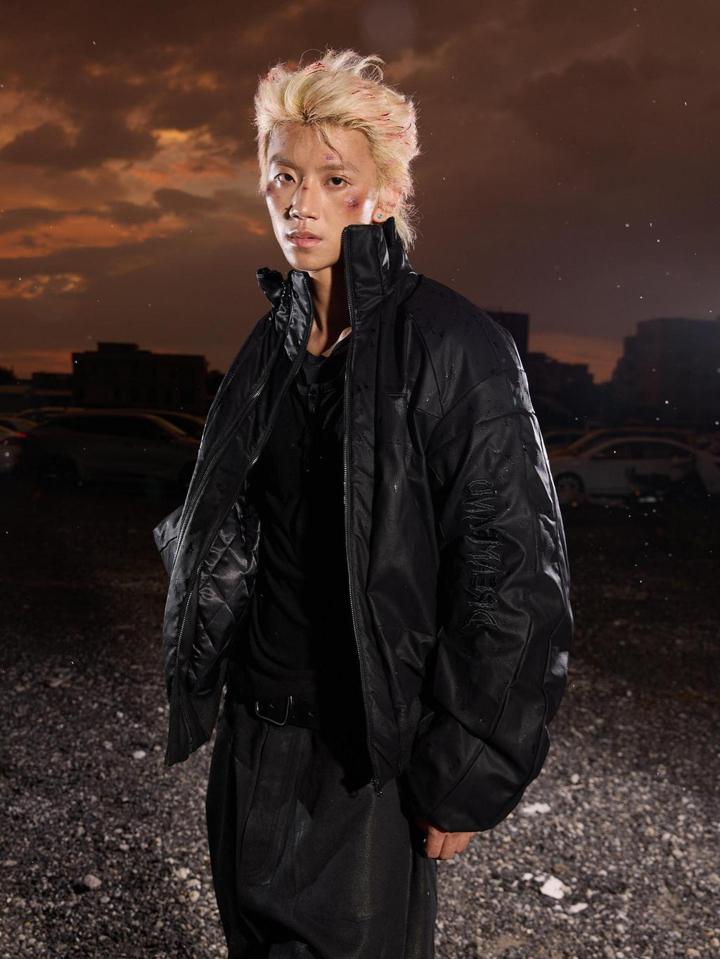 Dream Band Black Stand Collar Waterproof Women's Pu Leather Padded Puffer Jackets