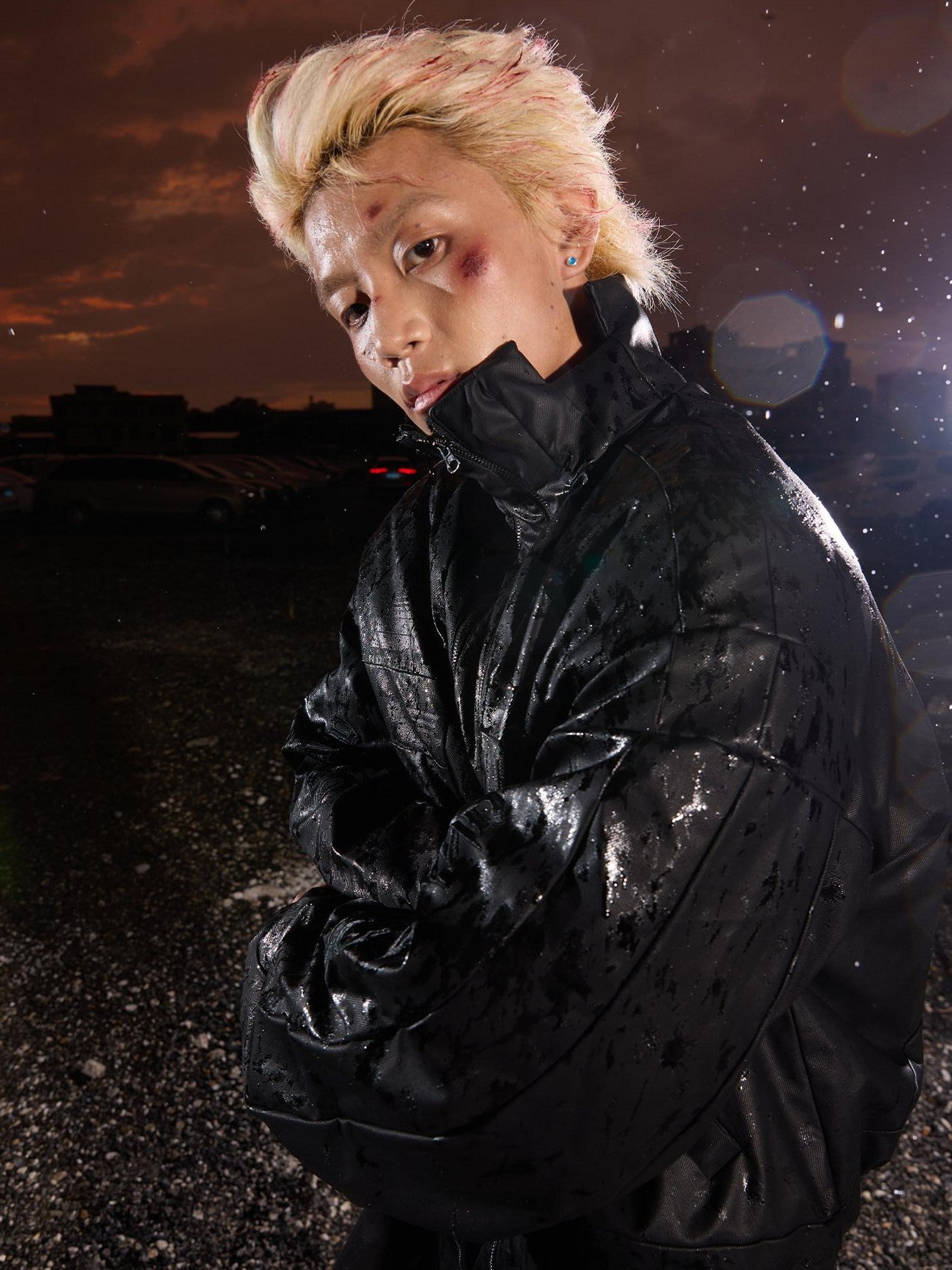 Dream Band Black Stand Collar Waterproof Women's Pu Leather Padded Puffer Jackets