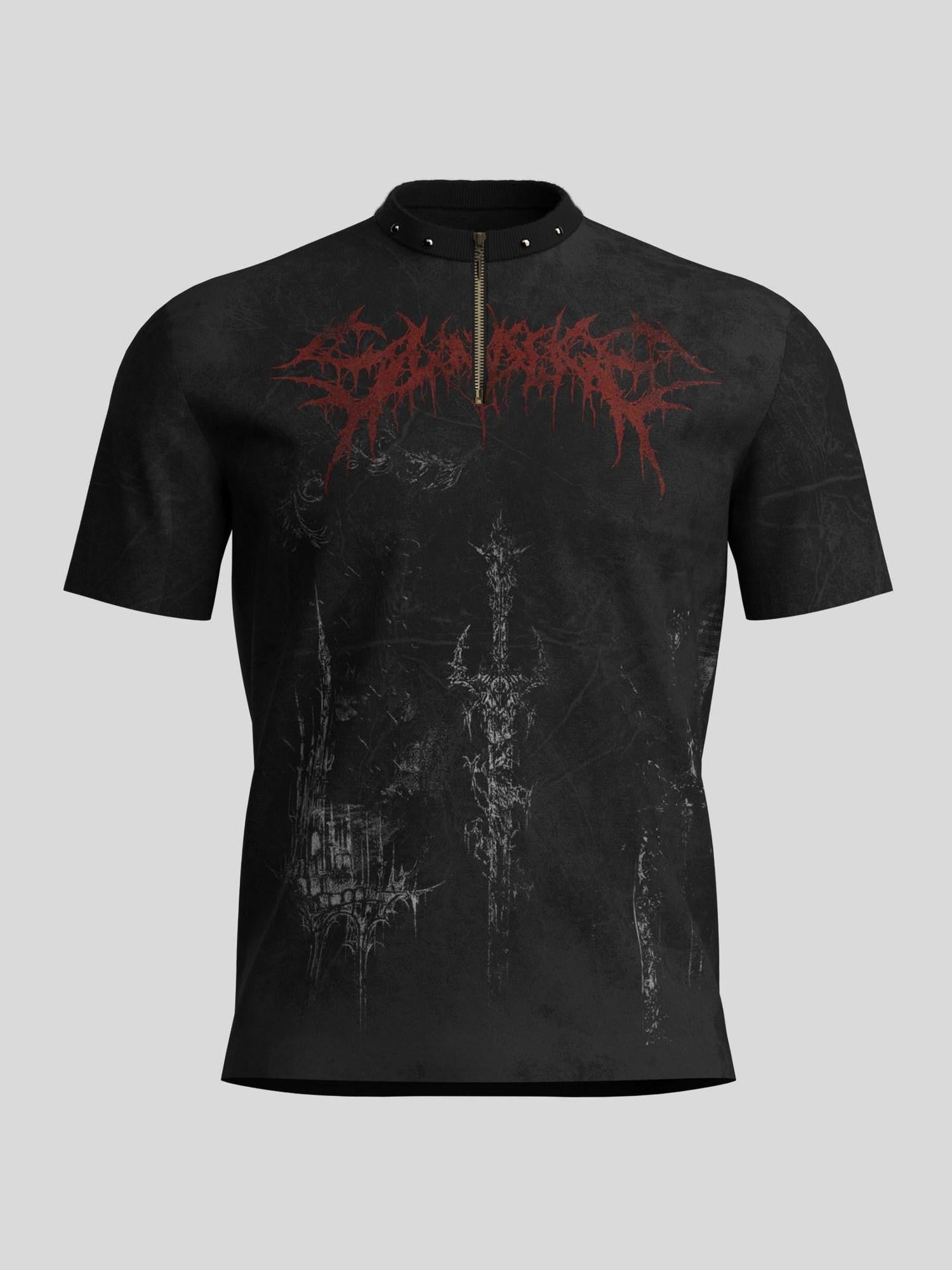 Dream Band Blood Thorns Distressed Gothic Stand Collar Women's Cotton Short Sleeve T-shirts