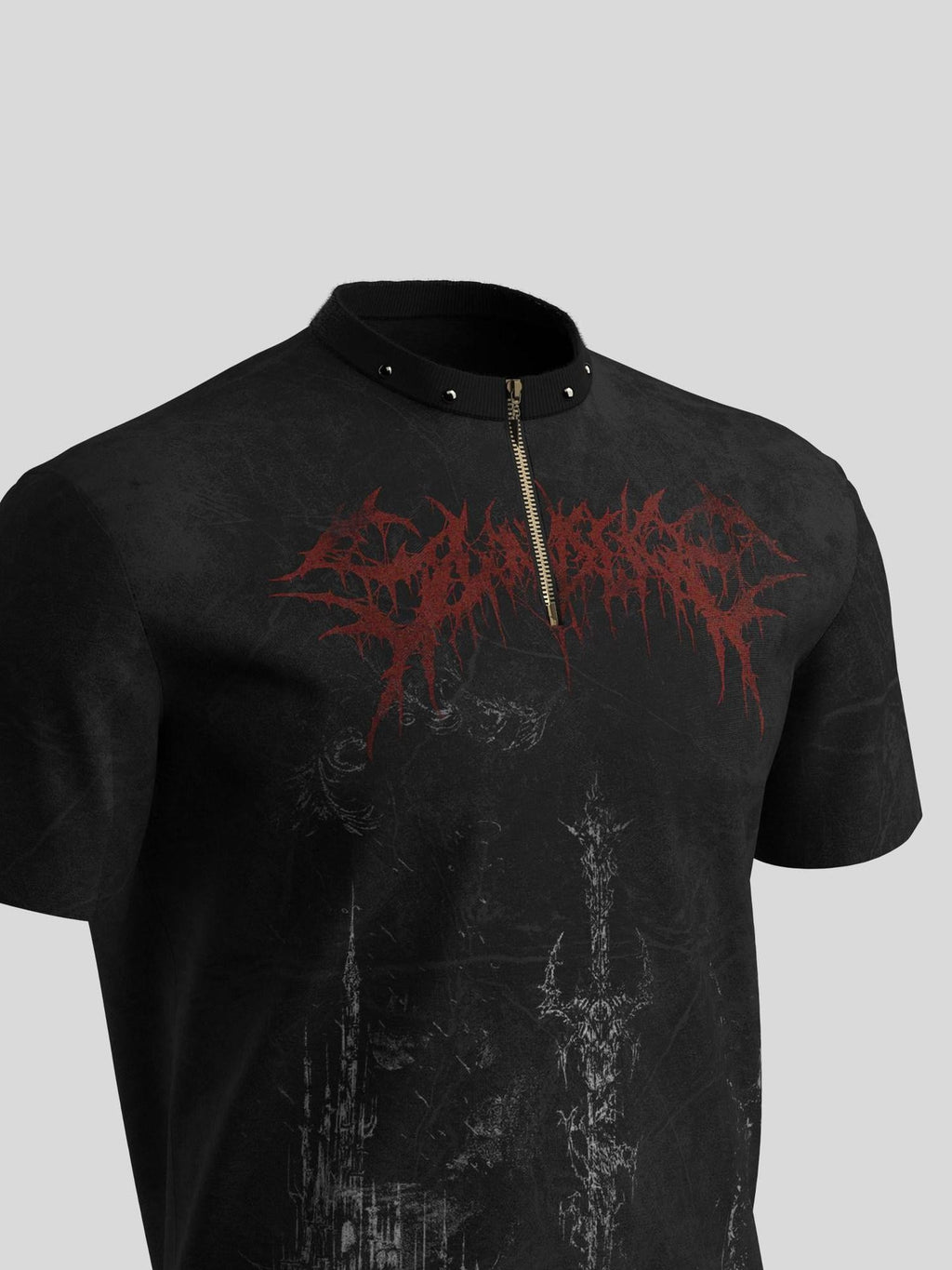 Dream Band Blood Thorns Distressed Gothic Stand Collar Women's Cotton Short Sleeve T-shirts