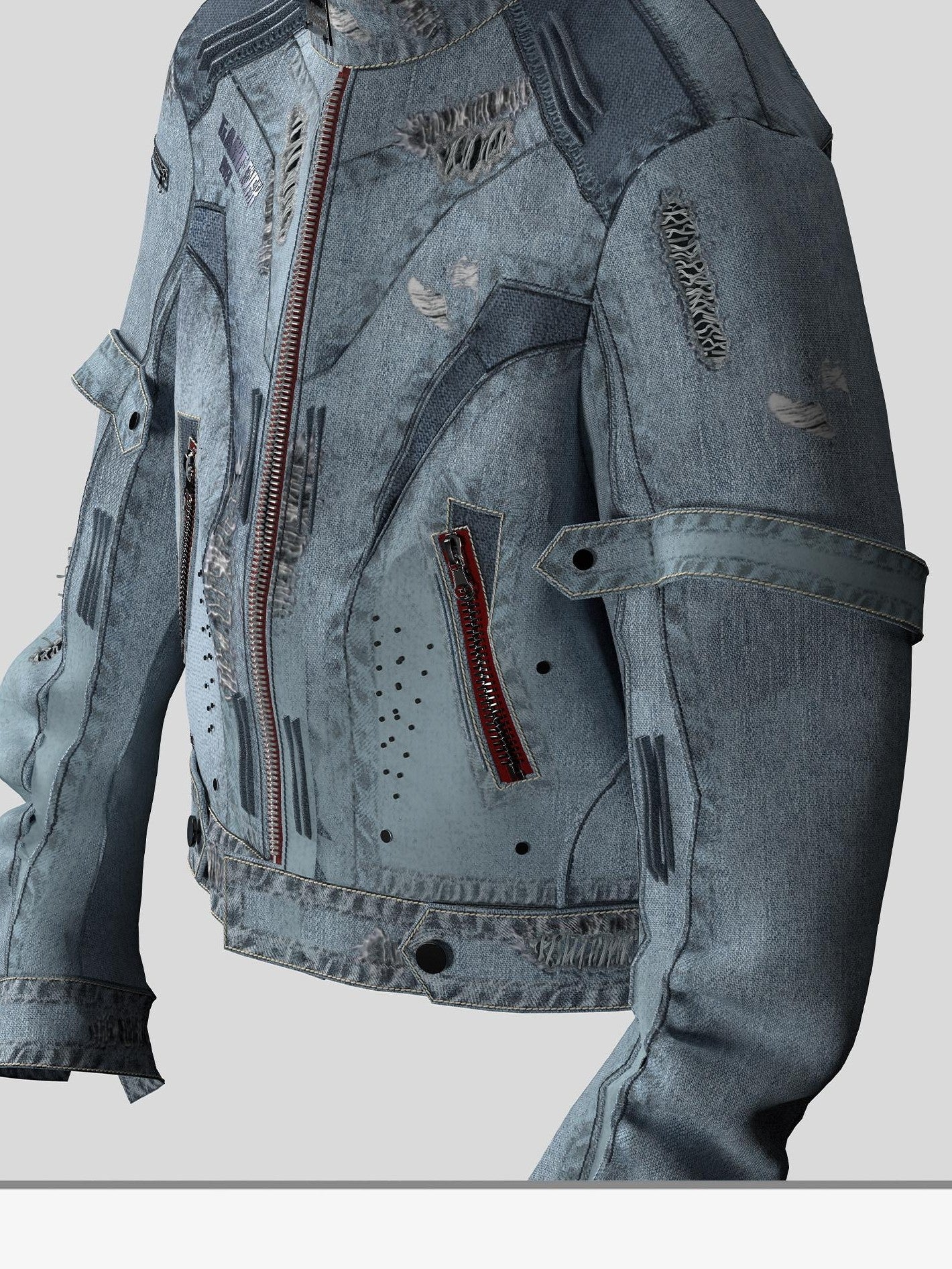 Dream Band Blue Biker Zipper Long Sleeve Crew Neck Women's Cotton Blend Denim Jackets
