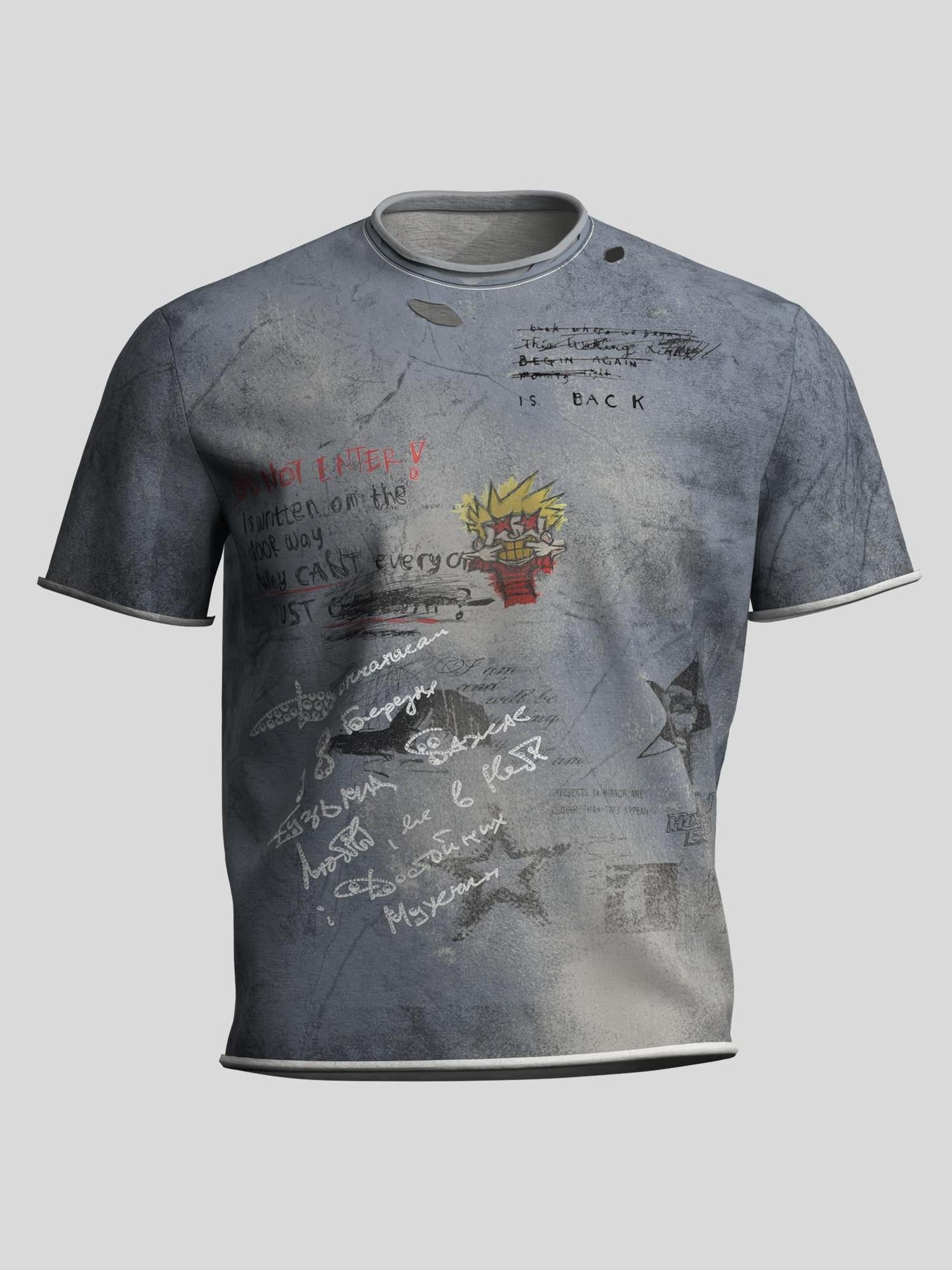 Dream Band Blue Graffiti Distressed Print Women's 100 Percent Cotton Short Sleeve T-shirts