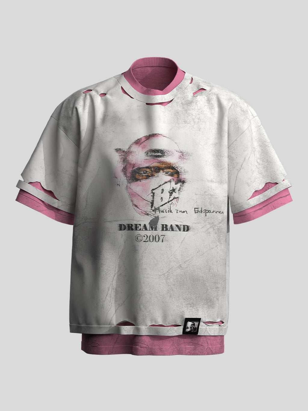 Dream Band Character Print Distressed Faux Two Piece Women's Cotton Short Sleeve T-shirts