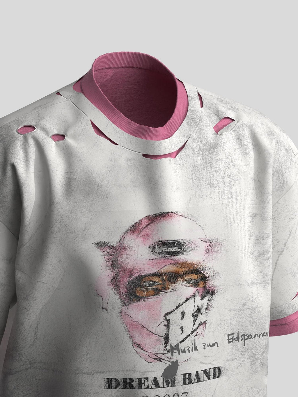 Dream Band Character Print Distressed Faux Two Piece Women's Cotton Short Sleeve T-shirts