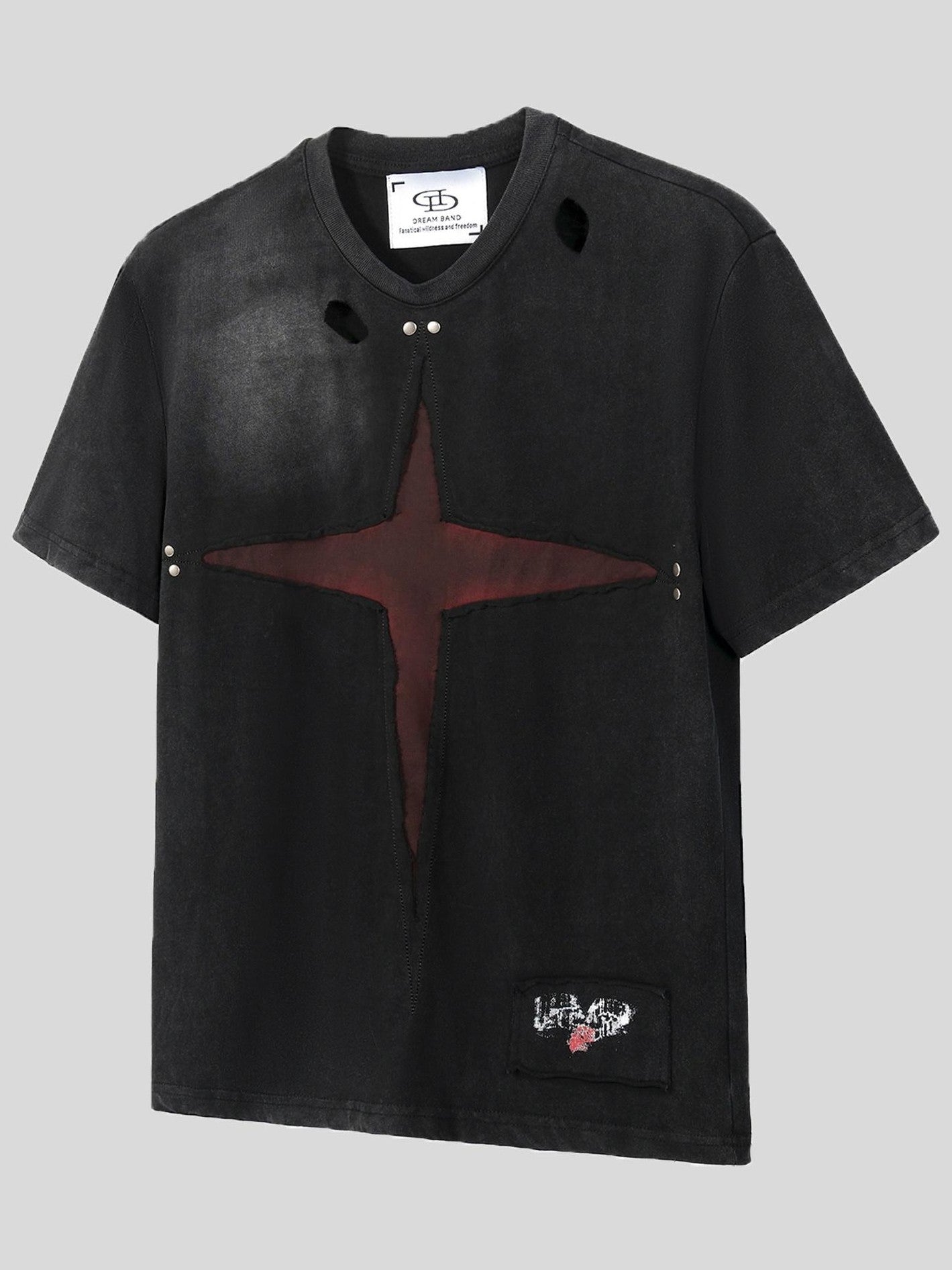 Dream Band Cross Embroidered Gothic Women's Pure Cotton Short Sleeve T-shirts