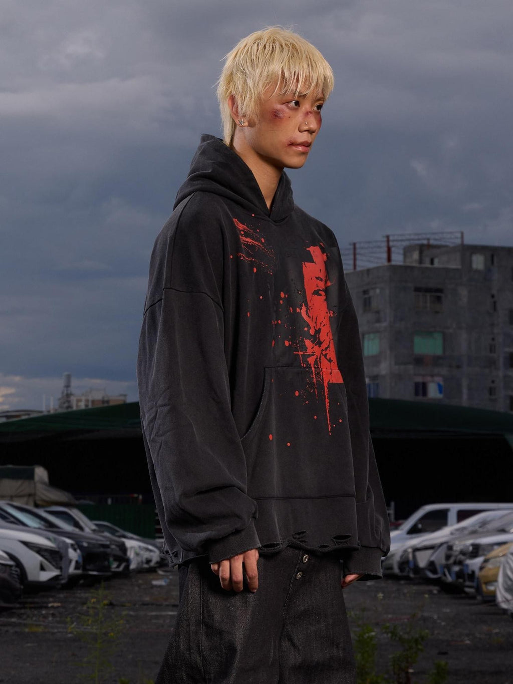 Dream Band Dark Ink Splash Cropped Tassel Studded Hooded Women's Cotton Pullover Hoodies