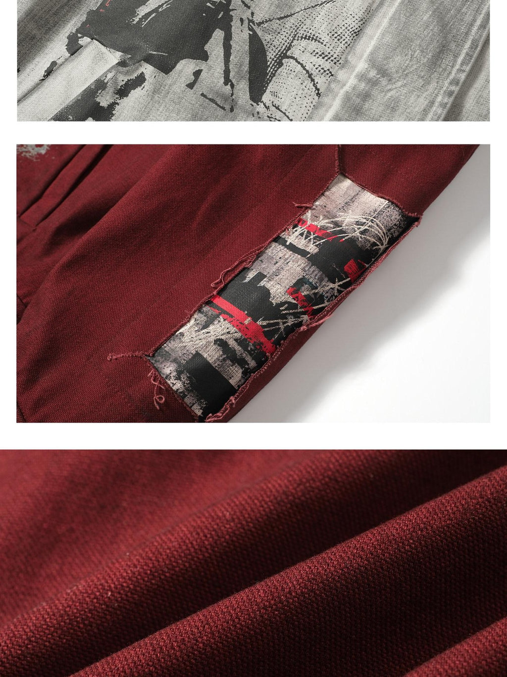 Dream Band Deep Red Tie Dye Stand Collar Zipper Loose Fit Women's Cotton Blend Denim Jackets