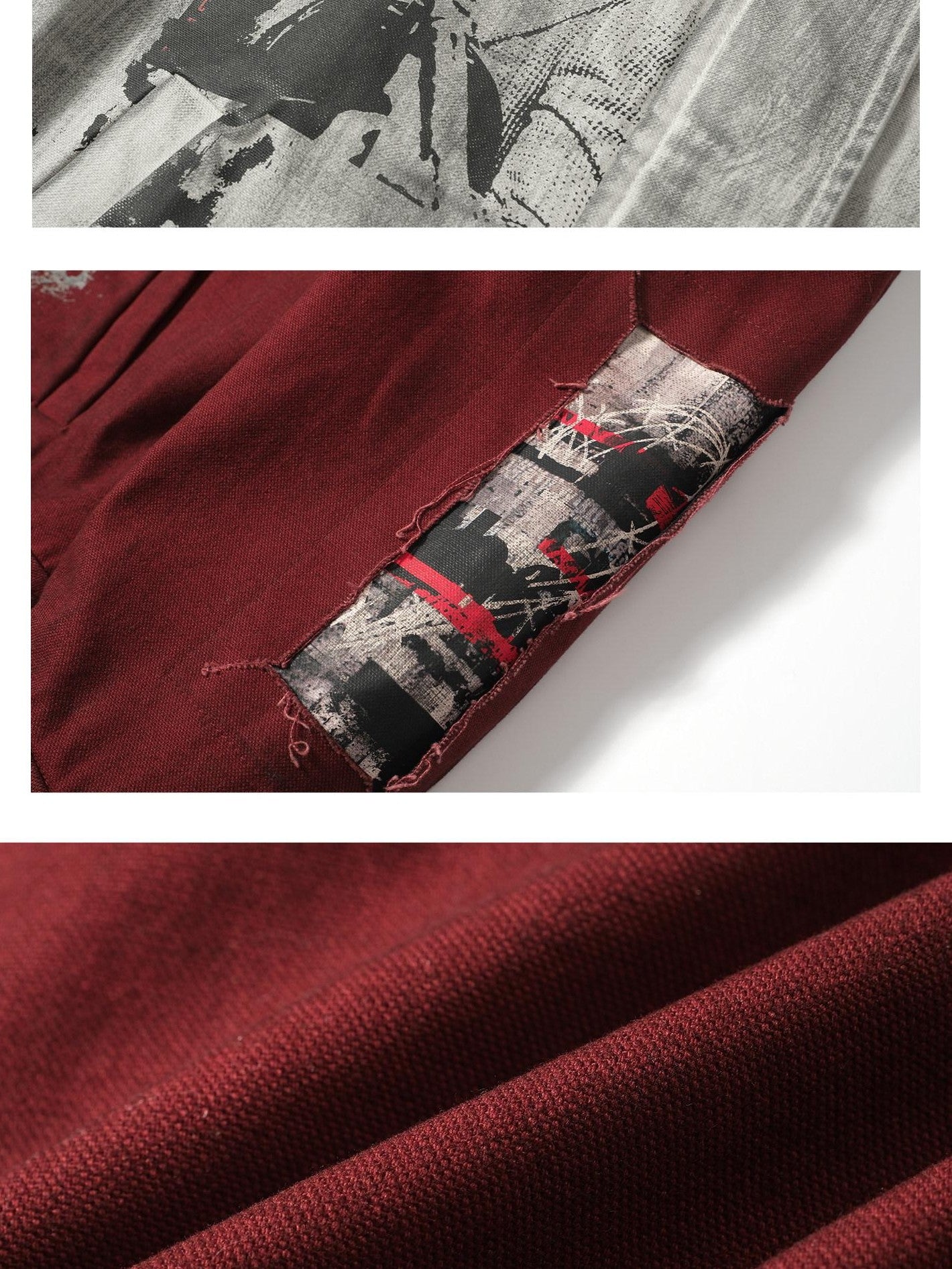 Dream Band Deep Red Tie Dye Stand Collar Zipper Loose Fit Women's Cotton Blend Denim Jackets