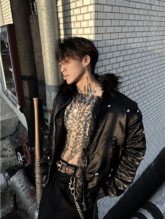 Dream Band Detachable Fur Collar Padded Ma1 Punk Short Women's Nylon Bomber Jackets