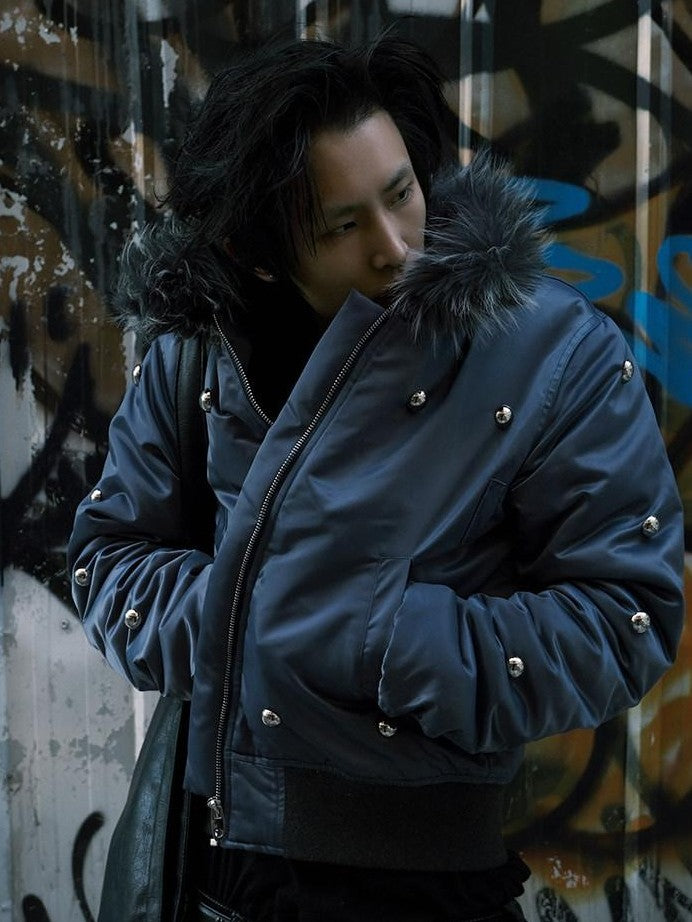 Dream Band Detachable Fur Collar Padded Ma1 Punk Short Women's Nylon Bomber Jackets